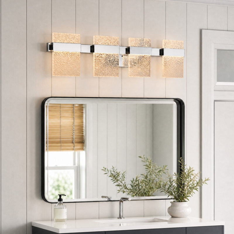 Andreamarie - Light LED Vanity  with Acrylic Sheet Shades, Chrome, 4 Lights