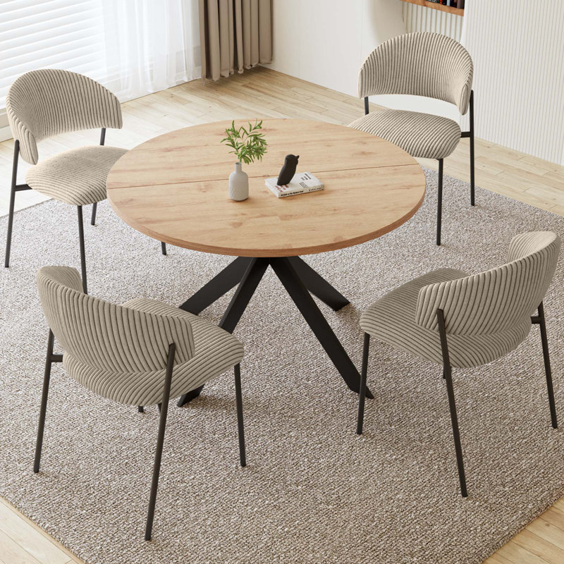 46.4" Round Table Set Of 4 , Modern Kitchen Table Set, Mdf Dining Table With Dining Chairs, Gray