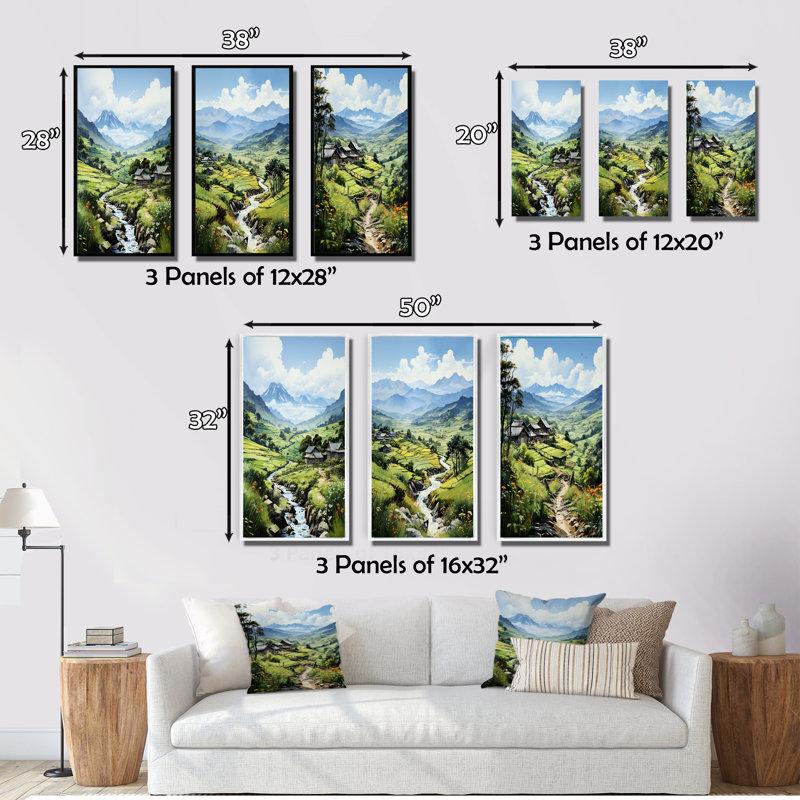 «Vietnam Sapa Green Highlands», 3 pièces, Encadré naturel, H 20 po x l 36 po