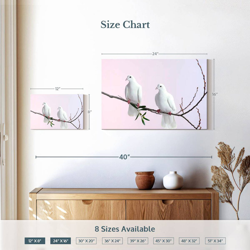 Brampt Perched White Doves, 16" H x 24" W