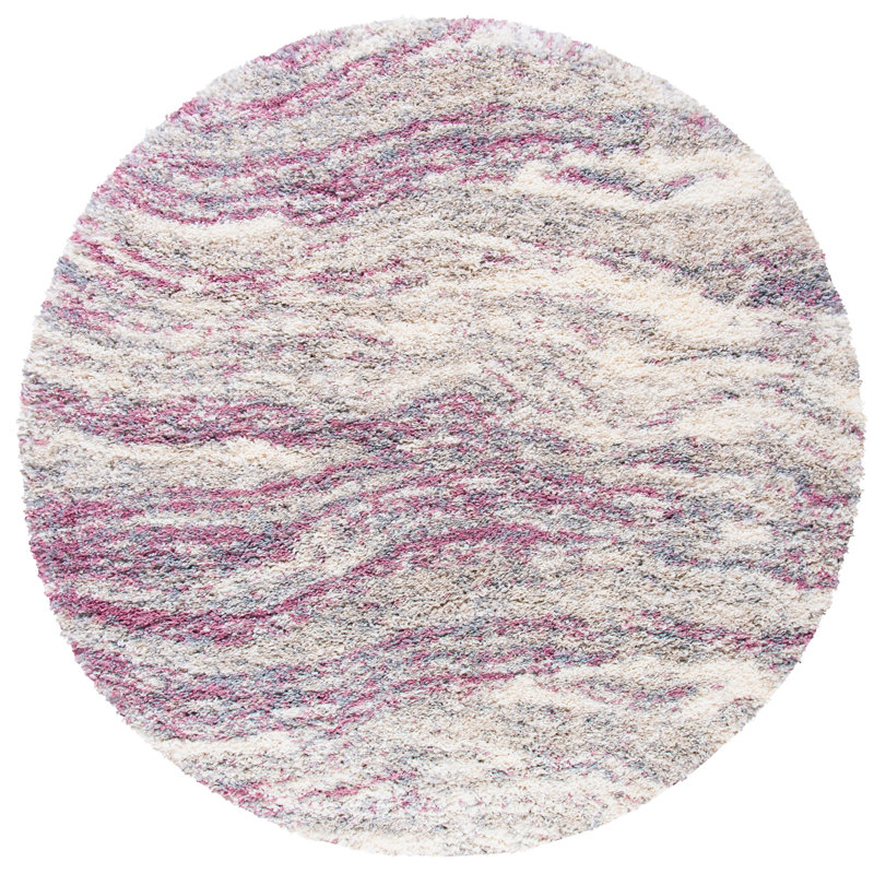 Tapis rose à motif abstrait Agassiz, Rond 6 pi 7 po