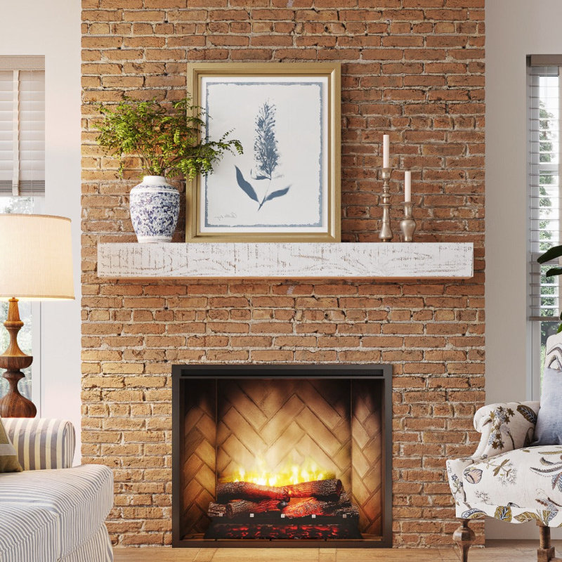 Mantels Direct Country Living Hatteras Floating Pine Wood Fireplace Mantel Shelf - 72 Inch Whitewash Wooden Farmhouse Floating Mantel Shelf For Electric Fireplaces And More!