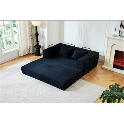 59 Inch Convertible Sleeper Sofa Bed with Cylindrical Pillow, Corduroy Folding Mattress for Living Room and Bedroom