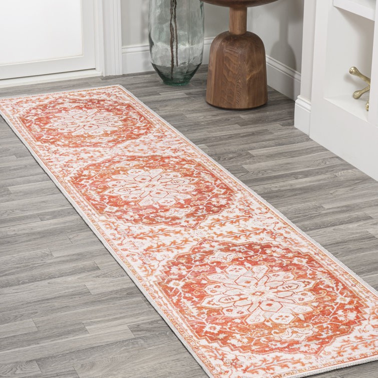 Lesak Ornate Medallion Machine-Washable Orange/Cream Rug