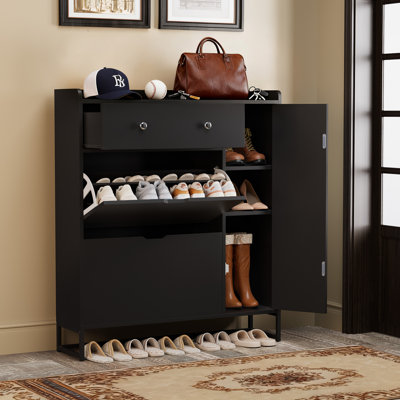 20 Pair Shoe Storage Cabinet With 2 Flip Drawers & 5-Position Adjustable Shelves