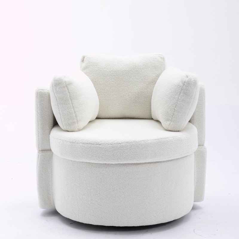 Hever Upholstered Swivel Barrel Chair, Wool Ivory