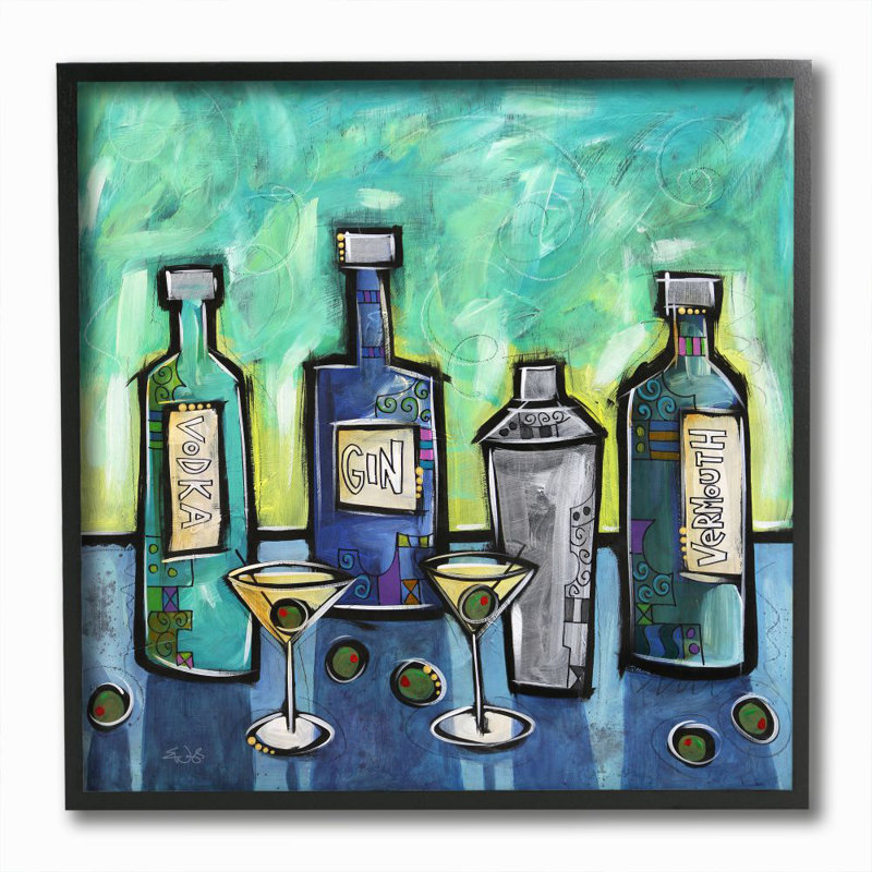 "Martini Mixings", art moderne sur toile, H 12 po x l 12 po x P 0,5 po, Giclée encadrée noir minuit
