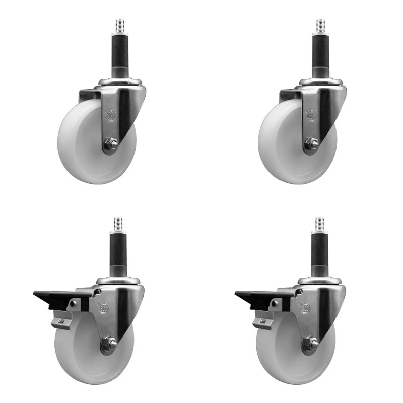 Ensemble de roulettes extensibles pivotantes à roulettes en nylon 2 freins SCC PLB 4 po x 1 po