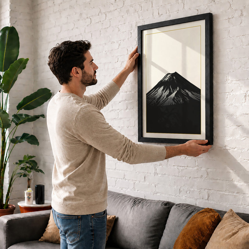 Snow-Capped Volcano Minimalist - Print, A1 - 84.1 x 59.4 cm, Black