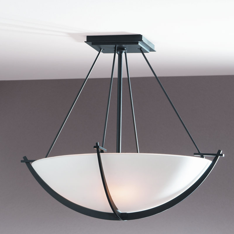 Compass 3 - Light Semi Flush Mount, 16" H x 18.1" W x 18.1" D, Opal White, Black
