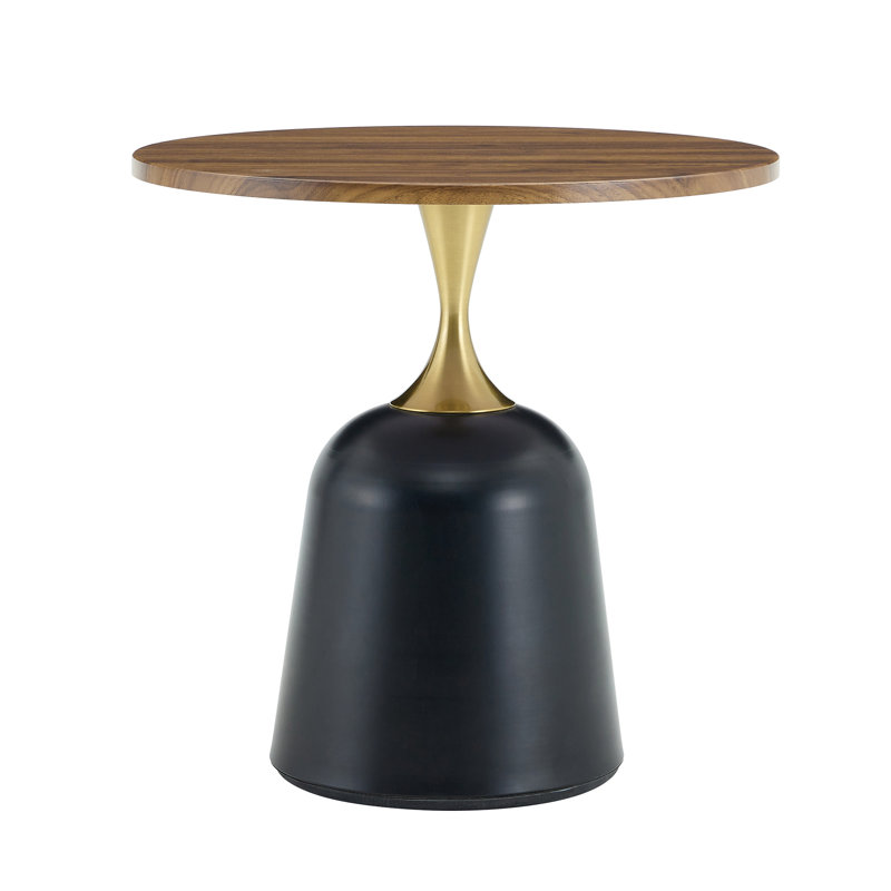 Small circular side table coffee table, Walnut, Black