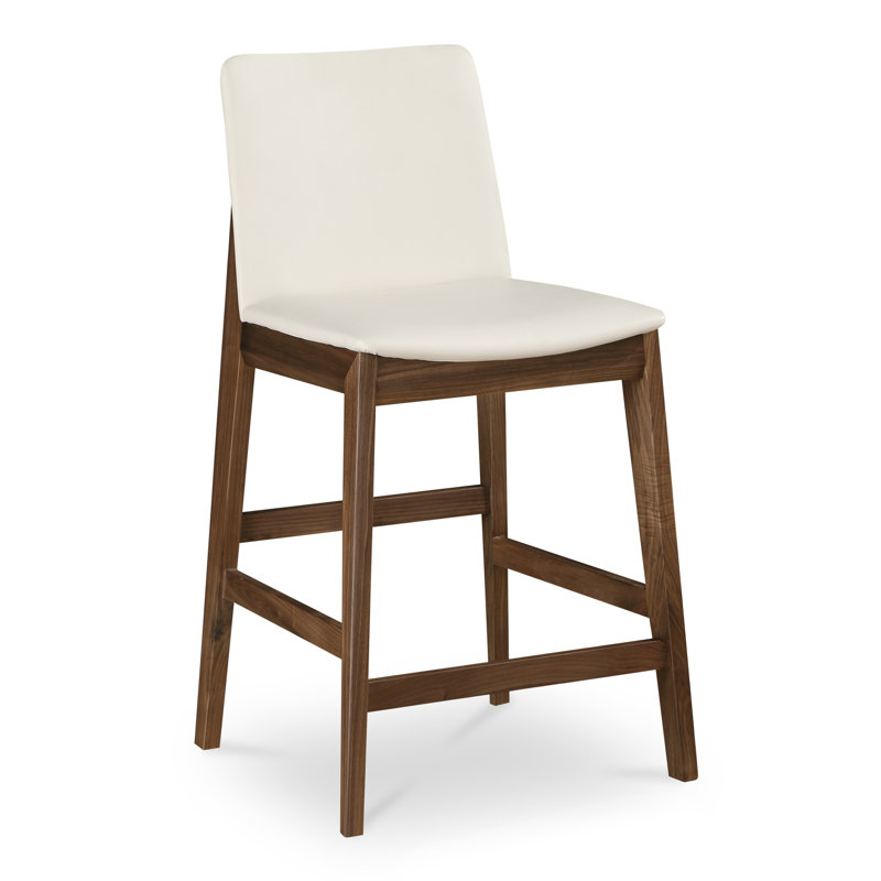 Tabouret de comptoir Anrey en PVC blanc, Noyer, Tabouret de comptoir (siège d'une hauteur de 26 p