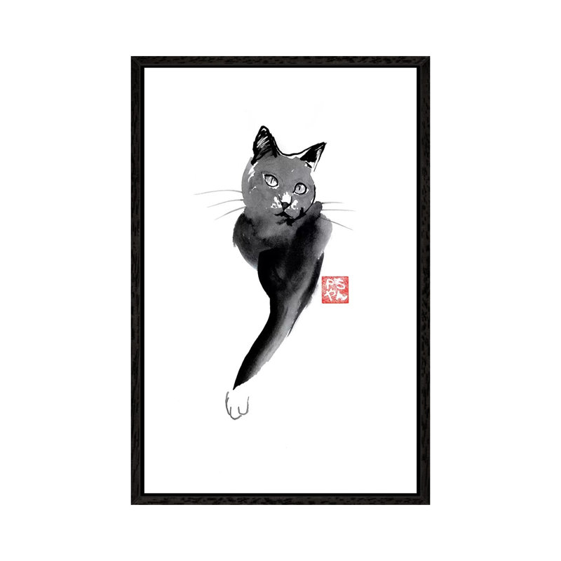 Cat Line by Péchane - Print on Canvas, Black Framed, 66.04 cm H x 45.72 cm W