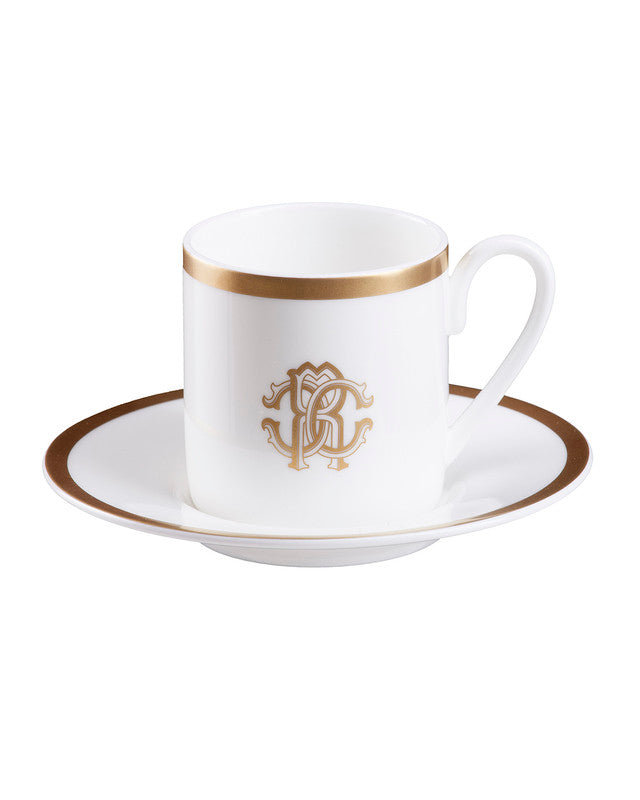 Coffee Cup & Saucer SILK Set of 2 in Luxury Box Gold diam. 2.3in, H 2.5in, Cap. 4 oz, Saucer diam. 4.75in
