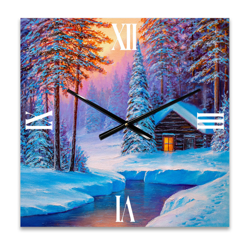 Vieille cabane dans la forêt d'hiver I - Horloge murale traditionnelle, Grand