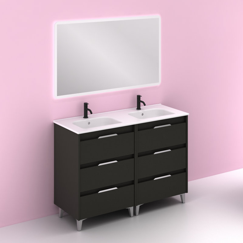 Suki 1200mm Free-standing Double Bathroom Vanity Unit, Grey, Sandblasted Grey 