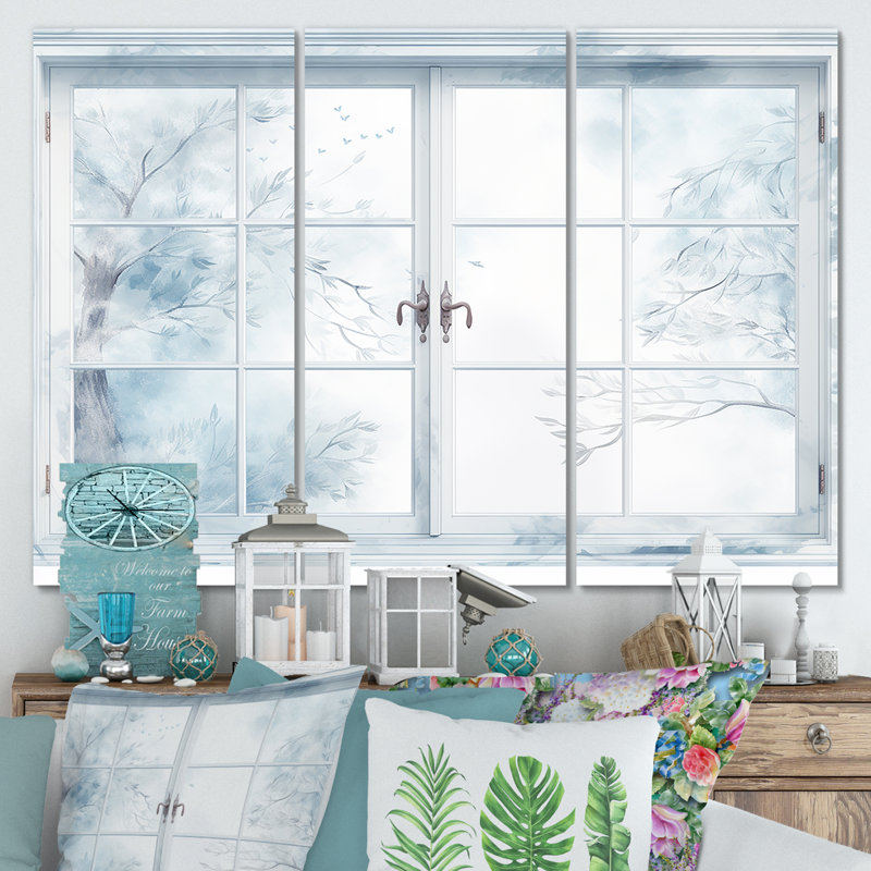 Frosty Winter Window View - Winter Landscape, art mural, Toile tendue, H 32 po x l 48 po x P 1 po