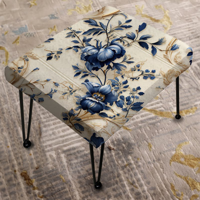 Blue Ornamental Frames Victorian Pattern - Floral Rectangle Ottoman