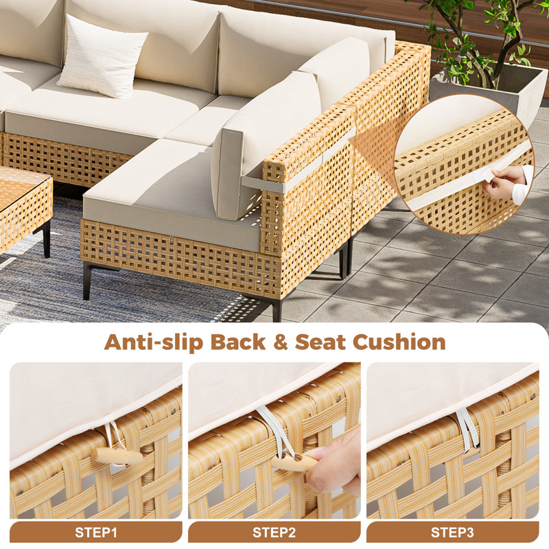 Ensemble modulaire de patio d'extérieur 5 pièces avec coussins et table basse