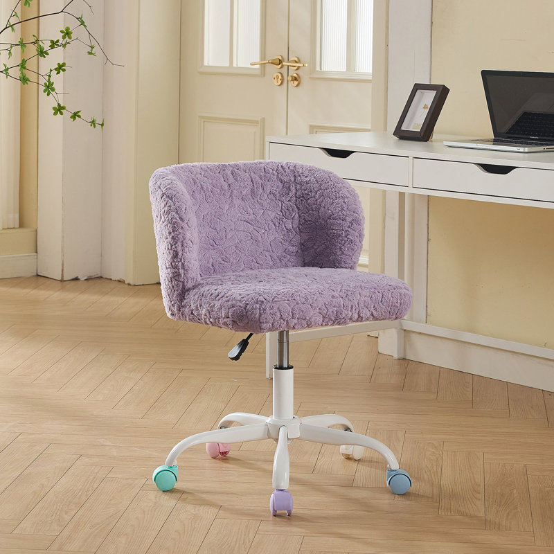 Furniture Office Chair,Artificial Rabbit Hair Home Office Chair With Metal Base,Adjustable Desk Chair Swivel Office Chair,Vanity Chair(Violet)