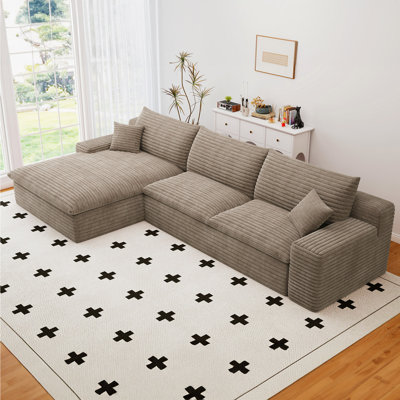 106" Sectional Couches for Living Room, Modular Sectional Sofa with L-Shape Chaise, Cloud Couch, Comfy Corduroy Fluffy Couch with Deep Seat and Side Pockets, No Assembly Required