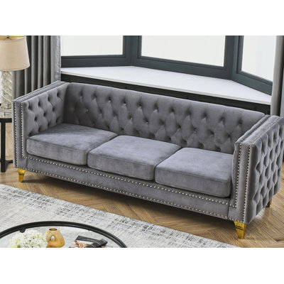 Modern Couch Upholstered Button and Metal Legs, Sofa Couch for Bedroom,Velvet Sofa for Living Room,Buttons Tufted Square Arm Couch