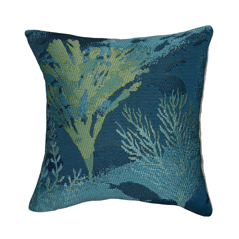  Housse et insert de coussin en polyester intérieur / extérieur, Bleu et vert, 18 po x 18 po, Carré