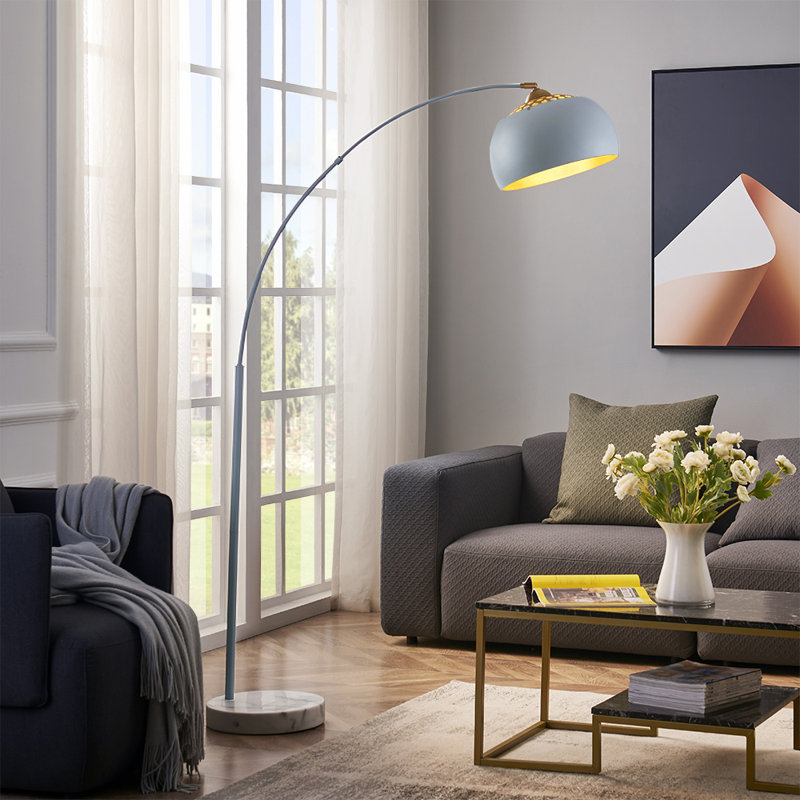Lampe sur pied arquée 68,5 po Dedre, Gris, Blanc