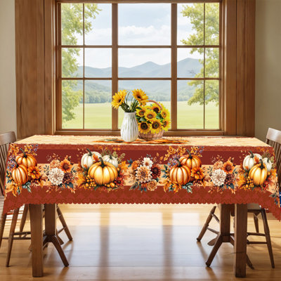 Autumn-Winter Tablecloth 140x180cm Rectangular Seasonal Holiday Patterns Pumpkin Motifs Party Picnic Dinner Table Cover