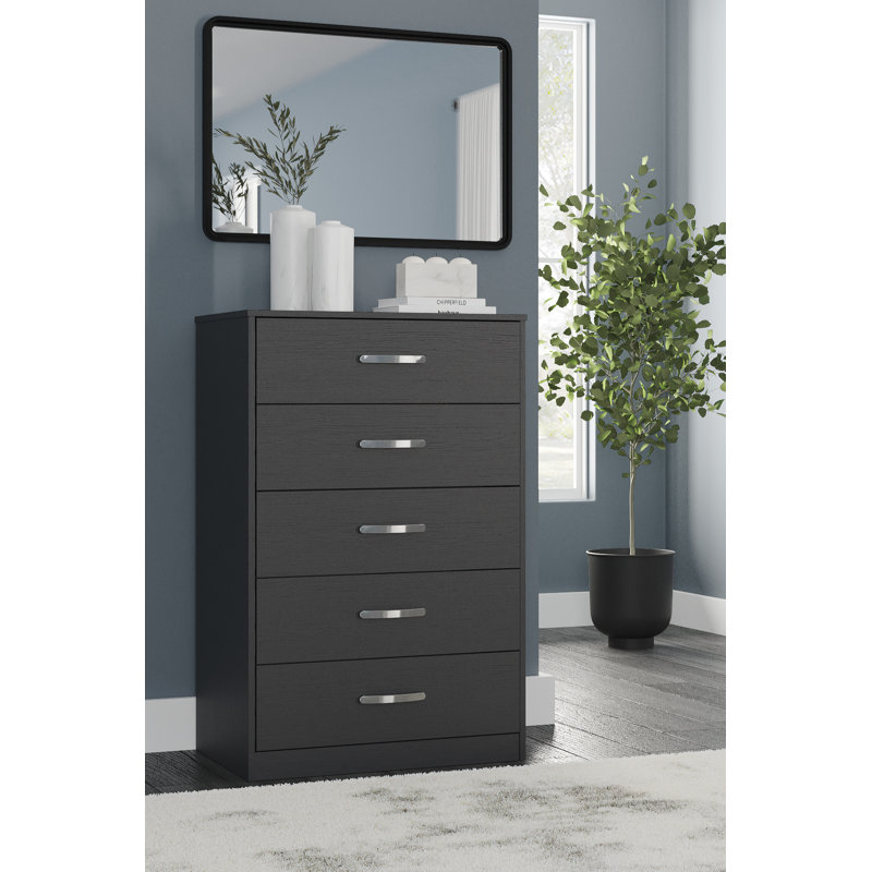 Commode 5 tiroirs Arkoe, H 41,34 po x l 26,73 po x P 15,83 po, Noir mat