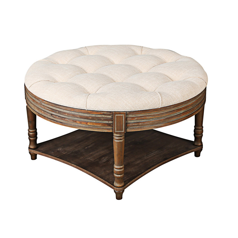 Button Tufted Ottoman Coffee Table, Beige/White