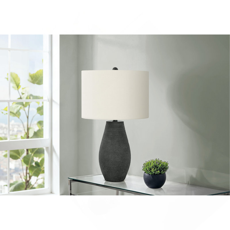 Lighting, H 24 po, lampe de table, résine noire, abat-jour ivoire / crème, contemporain, Noir