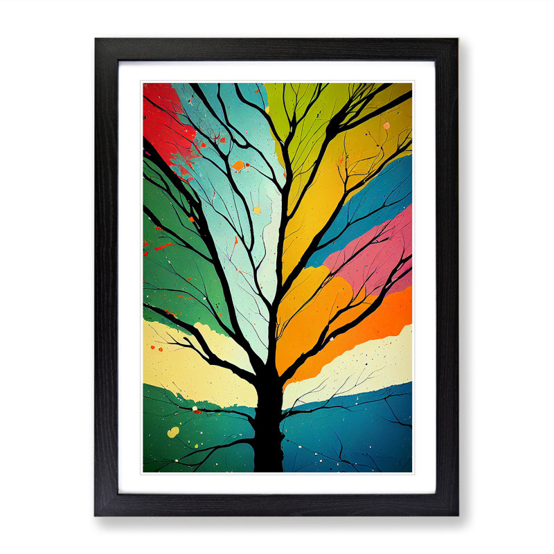 Vibrant Abstract Trees No.3 - Single Picture Frame Painting, Black , 46cm H x 34cm W x 2cm D