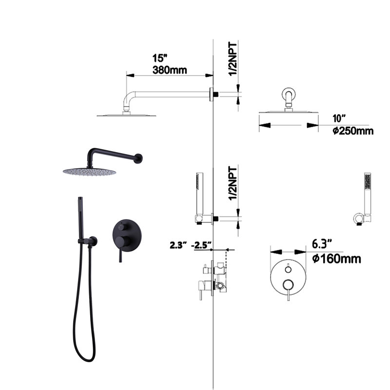 All-In-One Kit with Rough in-Valve, Matte Black