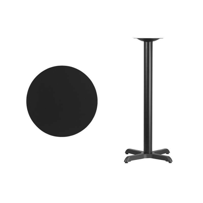 Carrus Round Laminate Dining Table Top with X-Shaped Base, 43.125" H x 24" W x 24" D, Black