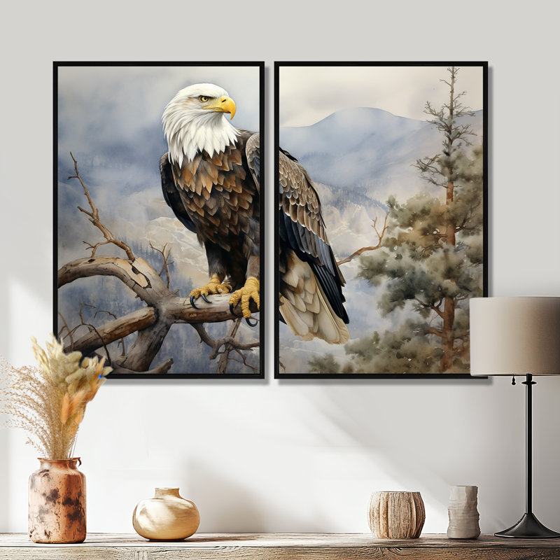 «Bold Eagle Noble Perch», art mural brun, Impression encadrée flottante, Noir, noir, noir, noir, H 36 po x l 48 po