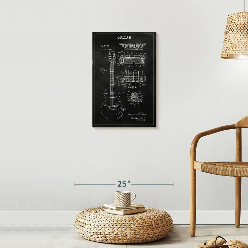 «Guitare BW», reproduction sur toile, H 24 po x l 16 po x P 1,25 po