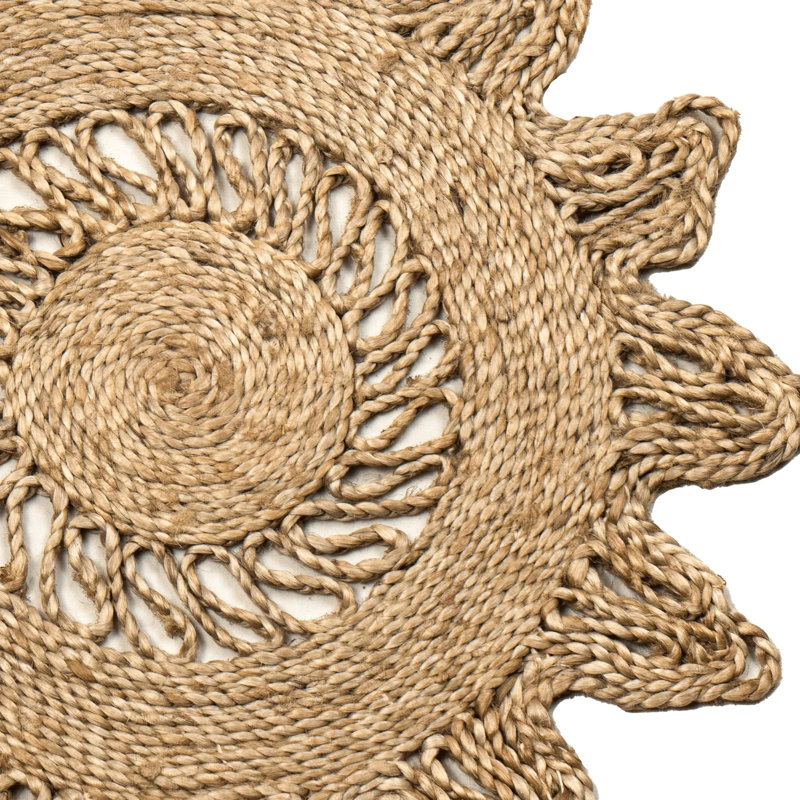 Tapis uni en jute tissé à la main à motif floral (grand)