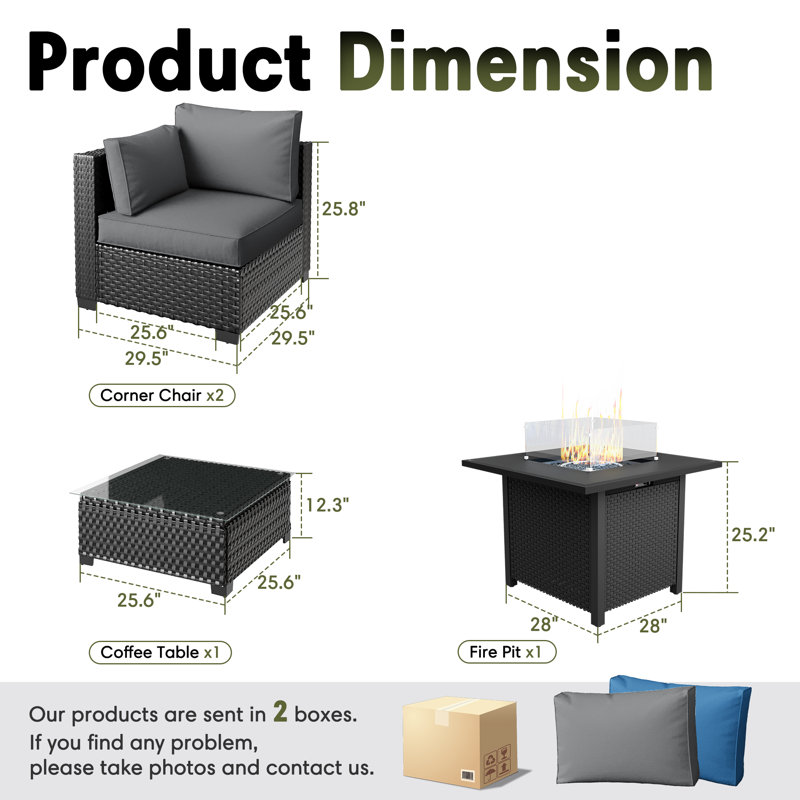 Ensemble de conversation modulaire d'extérieur en rotin avec ensemble de conversation pour 2 personnes, Gris