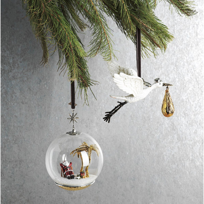 3.75'' Handmade Metal Animals Hanging Figurine Ornament, White/Gold