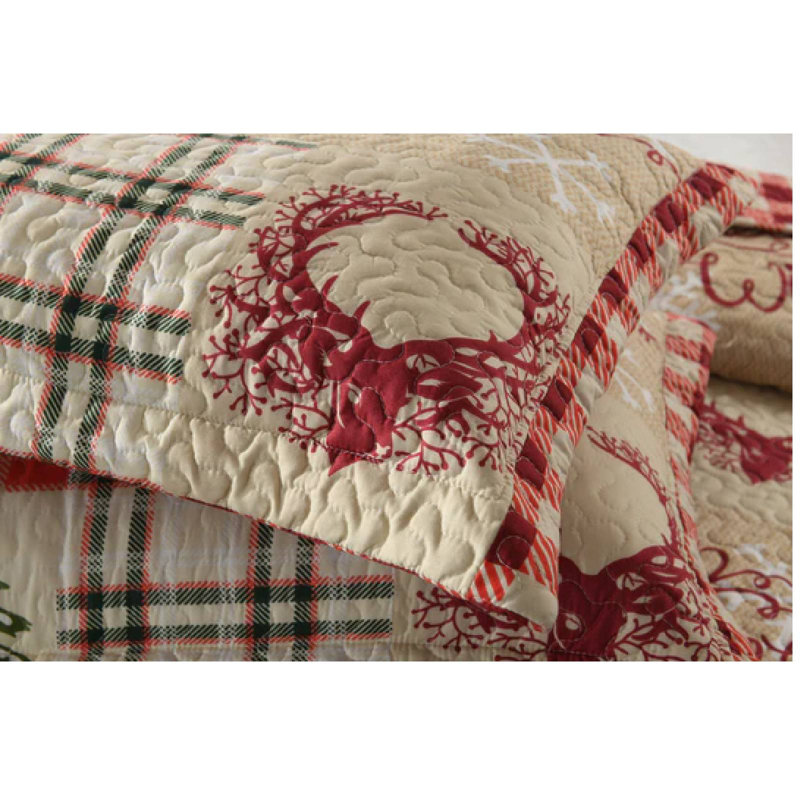 Marcielo Lightweight All Season Reversible Comforter Quilt Set with Shams, Queen Quilt + 2 Shams, Red/Cream
