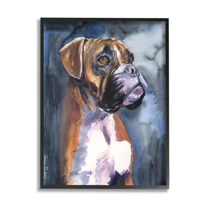 Adorable animal de compagnie Boxer, H 30 po x l 24 po, Giclée encadrée noir minuit