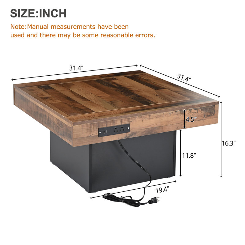 Farmhouse Coffee Table With 2 USB Ports And Outlets, Black