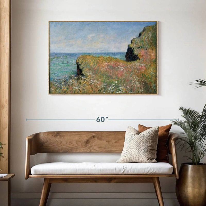 Bord de la falaise Pourville, Cadre flottant en bois naturel, 43 po x 29 po