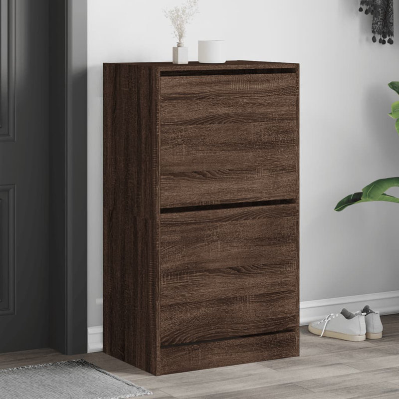12 Pair Shoe Storage Cabinet, Brown Oak