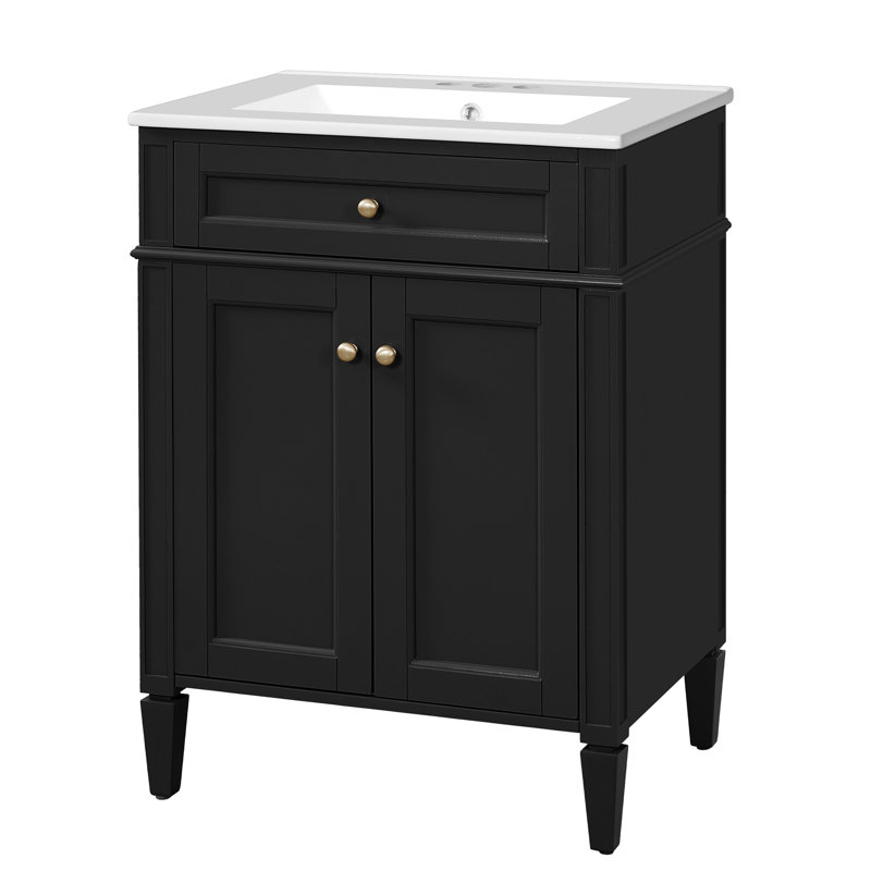 Meuble-lavabo 24 po avec lavabo en céramique, Noir