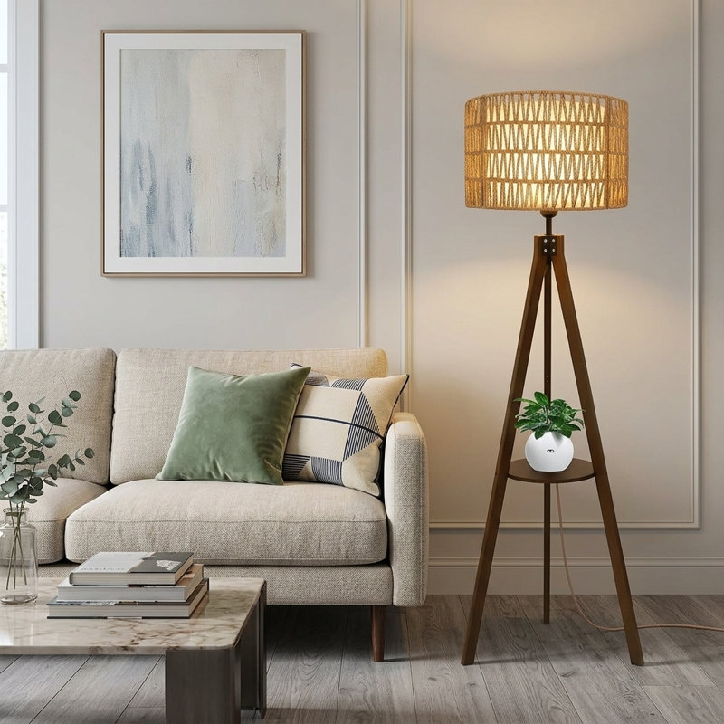 Lampe trépied avec tablettes Boho