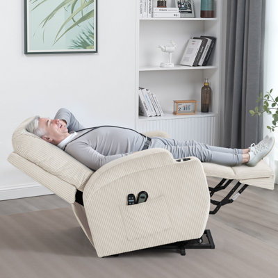 Electric Power Lift Recliner Chair for Reclining Sofa for Living Room with Massage, Side Pockets and Cup Holders (Corduroy)