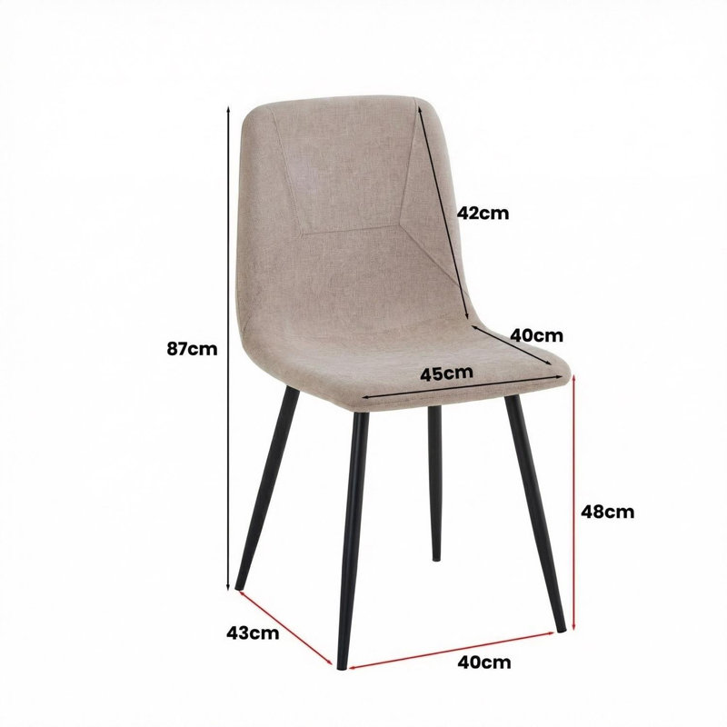 Linen Upholstered Black Steel Frame Dining Chairs, 4, Light Brown