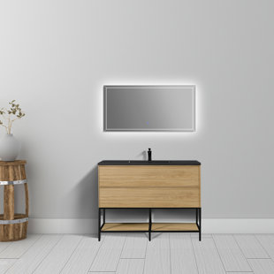 Meuble-lavabo autoportant à 2 tiroirs Lucille l 48 po x P 19 po avec comptoir en quartz d'ingénierie et tablette ouverte